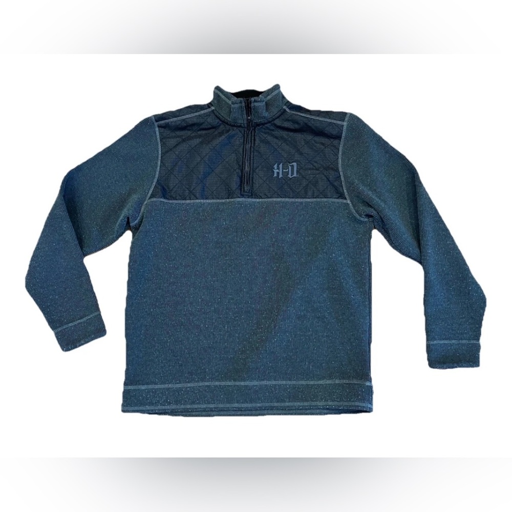Harley Davidson Fleece Mens Large Quarter Zip Pullover Quilted Yoke Ribbed Coat